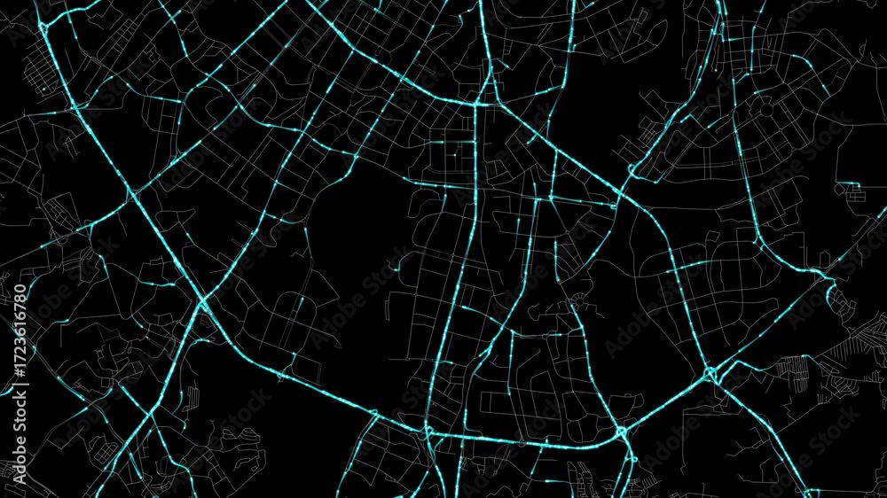Traffic Flow Simulation Map Urban Traffic Flow Map Simulation in Moscow, Russia, GPS Smart city ...