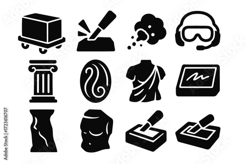 Polished marble carving stone icons signature vector goggles fragment icon protection column