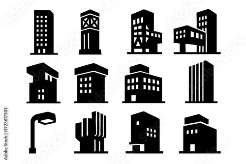 Icons exterior building support bridge base icon beams tower vector brutalist