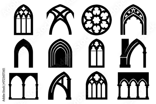 Set tracery motif shadow gothic layered icon cloister intersection mullions vector rose