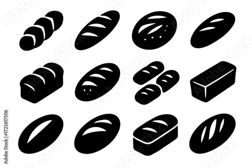 Loaves french bread milk icon collection loaf italian sprouted mini vector