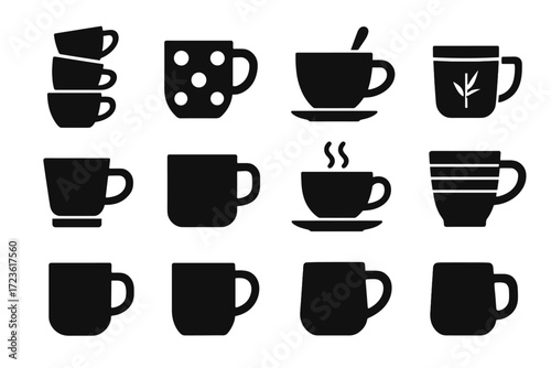 Glass vector ribbed cup steam cups enamel silhouette icon spoon coffee mug