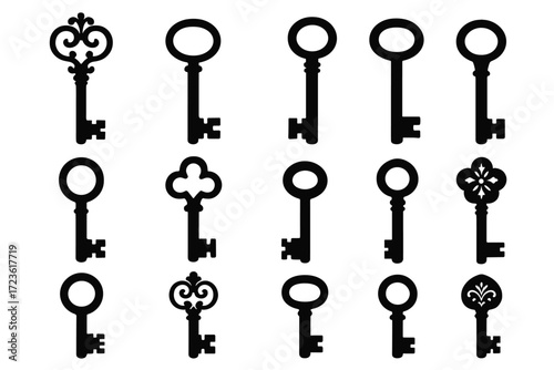 Vector vintage icon notch key edwardian handle chest collection victorian loop