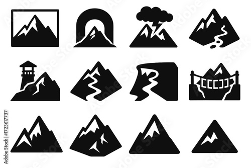 Trail over ravine icon mountain grid slope summit boot view vector