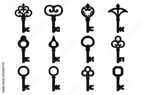 Vector icon key loop bit scroll chamber ornate vintage steeple door arched