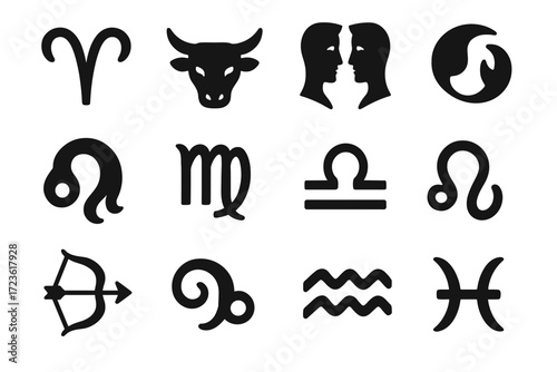 Zodiac claw gemini scorpio mirrored curl vector aries set libra icon symbol