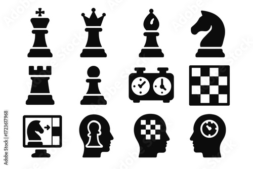 Collection vector knight chess rook timer icons move king battle slanted prediction