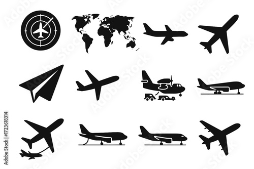 Icon service spoilers vector collection airport radar glider airplane plane variant shape