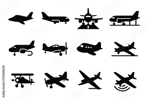 Airplane side aircraft vector set icon radar military scene old hose from