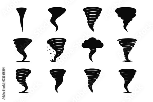 Icon rising rope compact collection wind tornado storm vector dramatic thin air