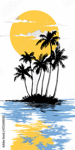 palm, beach, tree, summer, tropical, sea, sun, vector, 