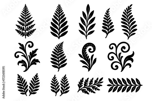 Icon leaf band artistic stylized narrow garden vector vintage frond curled fern
