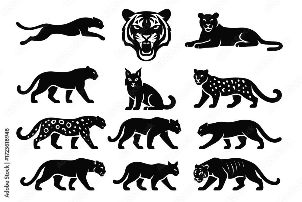 Fototapeta premium Low pattern wild cougar motion icon cats big vector panther form snow