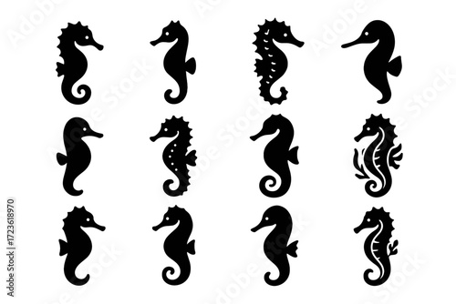 Silhouette ridges icon vector fin collection dorsal bumpy icons bold decorative seahorse