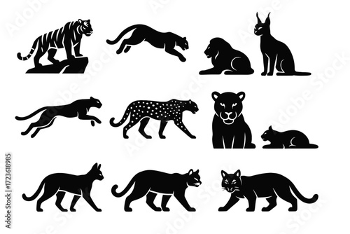 Dash profile vector icon cats puma crouched jungle big lion cliff jaguar