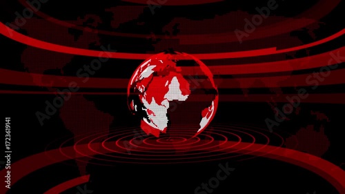 Digital Red Earth globe rotating animation. News channel design. international news background animation by world map.