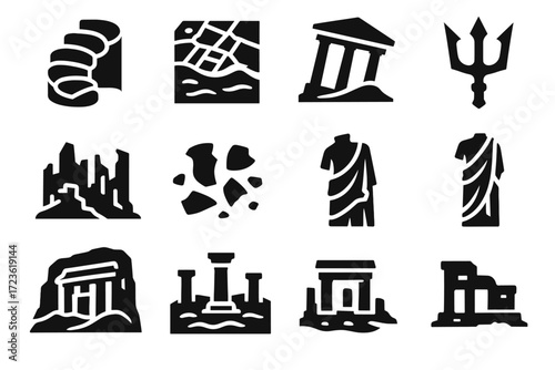 Ruins vector ruin spiral staircase building scattered desert icon mosaic ancient cliffside