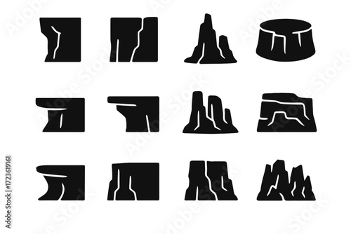 Cliff vector depression wall canyon icon cluster stone ridge broken collection horizontal