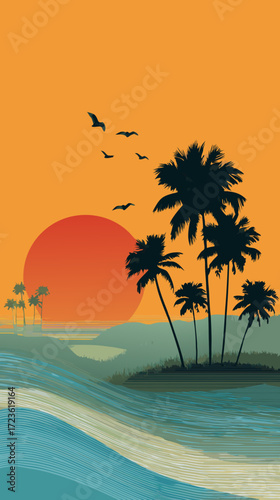 palm, sunset, beach, tree, tropical, sea, sun, sky,