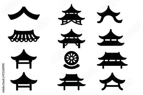 Tile vector wood roof icon form temple tiles beam rooftop pagoda