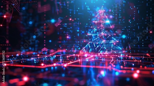 Cybernetic Christmas Tree on a Digital Circuit Board (AI Generated)