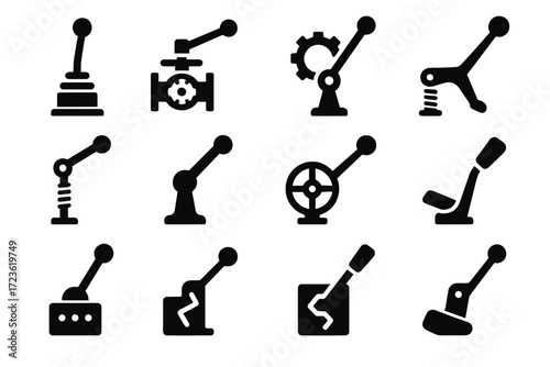 Press tension spring lever steering shift machine icons arm icon mechanical vector