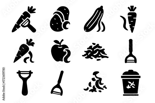 Skinned compost apple peeling vector icon vegetable peeled strips waste icons carrot