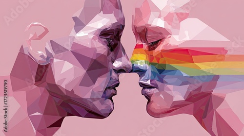 Two faces in close embrace representing lgbtq pride