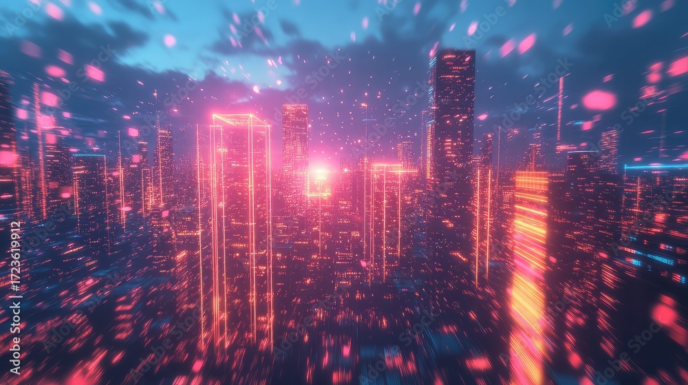 Fototapeta premium vibrant neon glow exploded view of real estate flyer