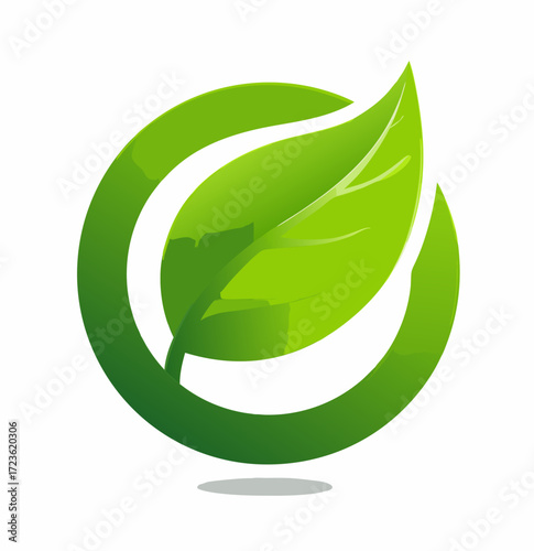 Vibrant green leaf in a circular frame. A fresh, eco-friendly nature icon symbolizing organic products, growth, and sustainability.