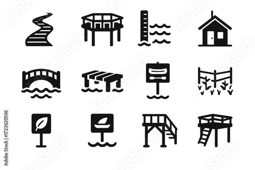 Marsh deck icon vector fencing level platform trail elevated tidal station