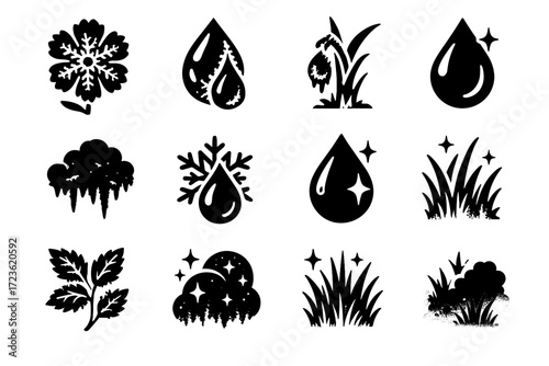 Vector icy moisture icons sparkle mist top nature frozen grass shimmered icon