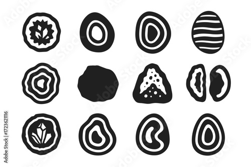 Collection vector silhouette smooth icon ring geode layered earthy crystalline vs
