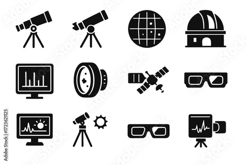 Satellite detector eclipse icons solar monitor filter vector icon lens scope observation