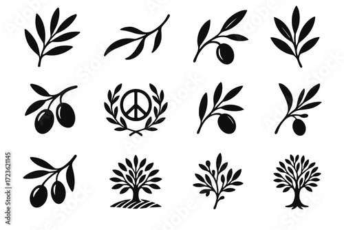 Cluster silhouette vector element icon olive collection harvest twin simple stem