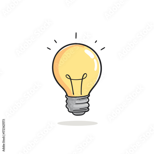Creative bright idea concept with glowing cartoon light bulb symbolizing innovation, inspiration, and solution