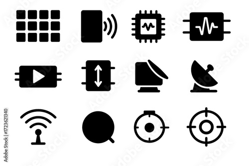 Tiles rf icon phase amplifier processor icons vector shifter housing array phased