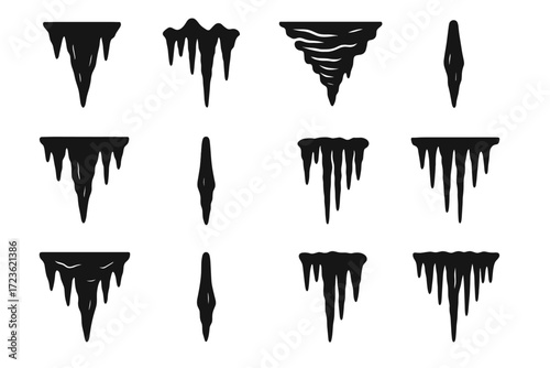 Rocky mineral ceiling cave icons icon structures stalactite vector silhouette layered clustered