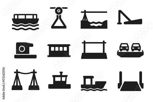 Cable icons vehicle guide engine vector icon platform system ramp ferry