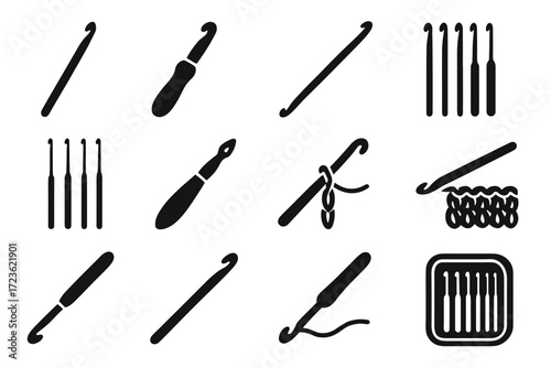 Vector yarn set icon side icons tunisian aluminum work crochet hooks hook