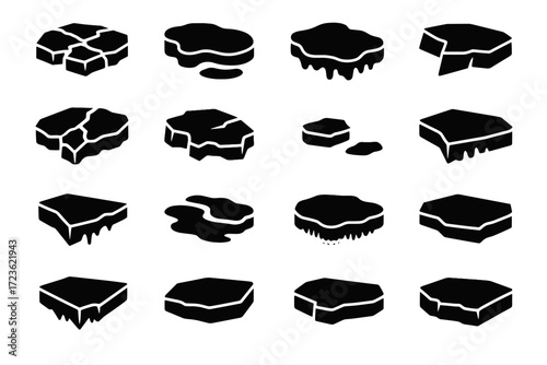 Ice field zone melting curved breakaway edge sharp icon vector segment water
