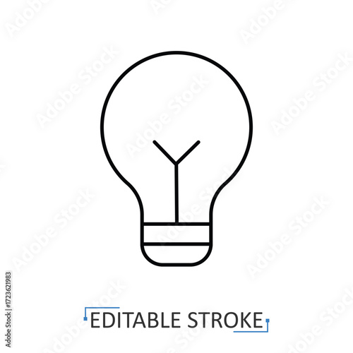 A light bulb icon in minimalist style with editable stroke. Electricity, idea symbol, innovation, lamp, energy, invention, power, creativity, bright object, illumination element, outline pictogram