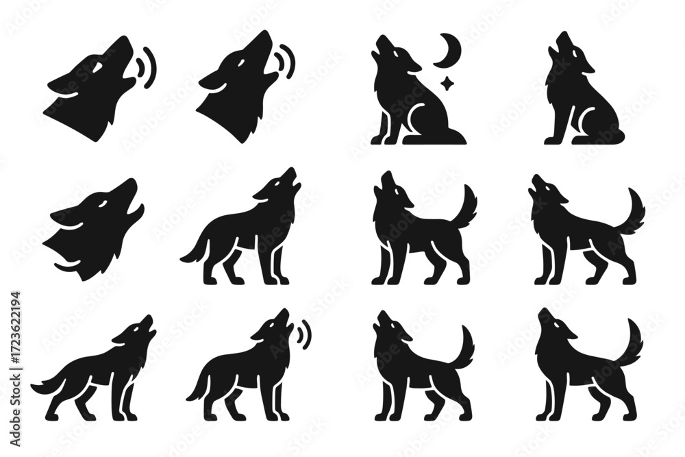 Fototapeta premium Breath icon vector night gaze wolf posture sound trail tail howl