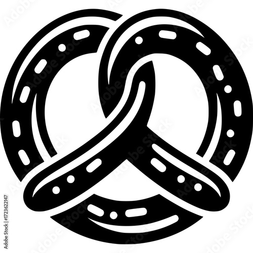 Artisan Pretzel in Silhouette: A monochrome silhouette of a classic artisan pretzel, intricately detailed, symbolizing a beloved treat.