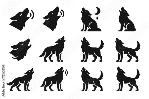 Breath icon vector night gaze wolf posture sound trail tail howl