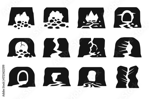 Collapsed tubes lava jagged fragment vent crack hollow icon vector dark path