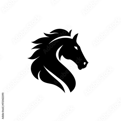 Elegant black horse head silhouette vector illustration, majestic equine profile graphic, powerful animal logo icon design concept
