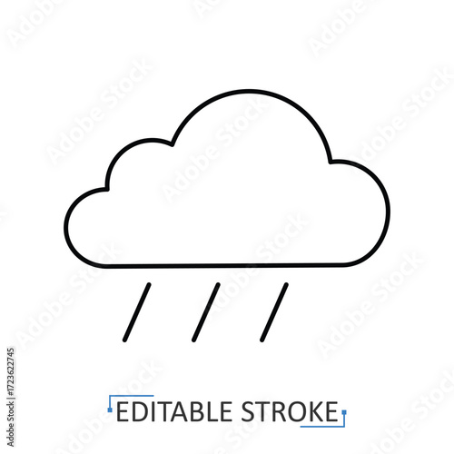 A rain cloud icon in minimalist style with editable stroke. Weather element, precipitation symbol, forecast, storm, climate, atmosphere, water drop, drizzle, nature, environment