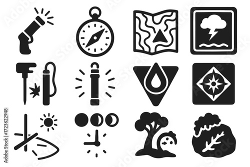 Icons icon natural vector water survival starter navigation tool flare sign emergency