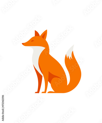 Cute Orange Fox Flat Design Illustration. Minimalist Vector Graphic of a Sitting Wild Animal. Adorable Wildlife Icon Art.